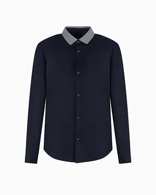 Armani Exchange - Slim fit stretch cotton shirt with contrasting collar, Man, Navy Blue, Size: