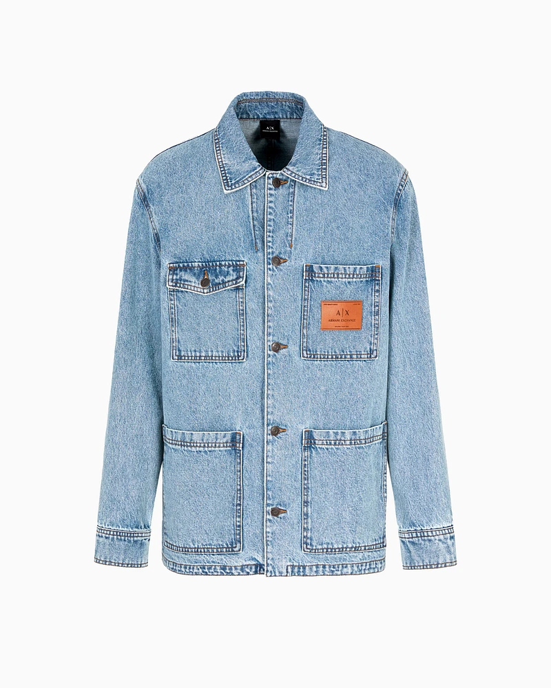 Armani Exchange - Denim jacket with logo patch, Man, Blue, Size:
