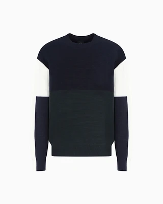 Armani Exchange - Color block ribbed crew neck sweater, Man, Blue, Size: