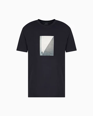 Armani Exchange - Regular fit T-shirt with photo print, Man, Navy Blue, Size:
