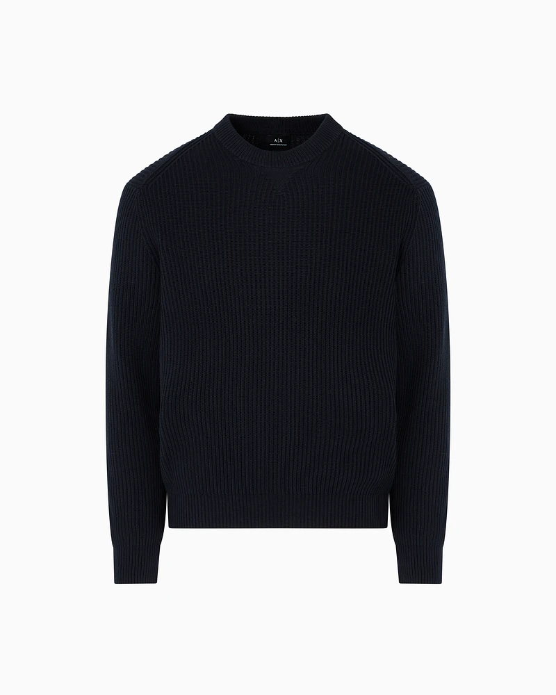 Armani Exchange - Ribbed cotton crew neck sweater, Man, Navy Blue, Size: