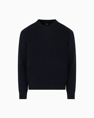 Armani Exchange - Ribbed cotton crew neck sweater, Man, Navy Blue, Size: