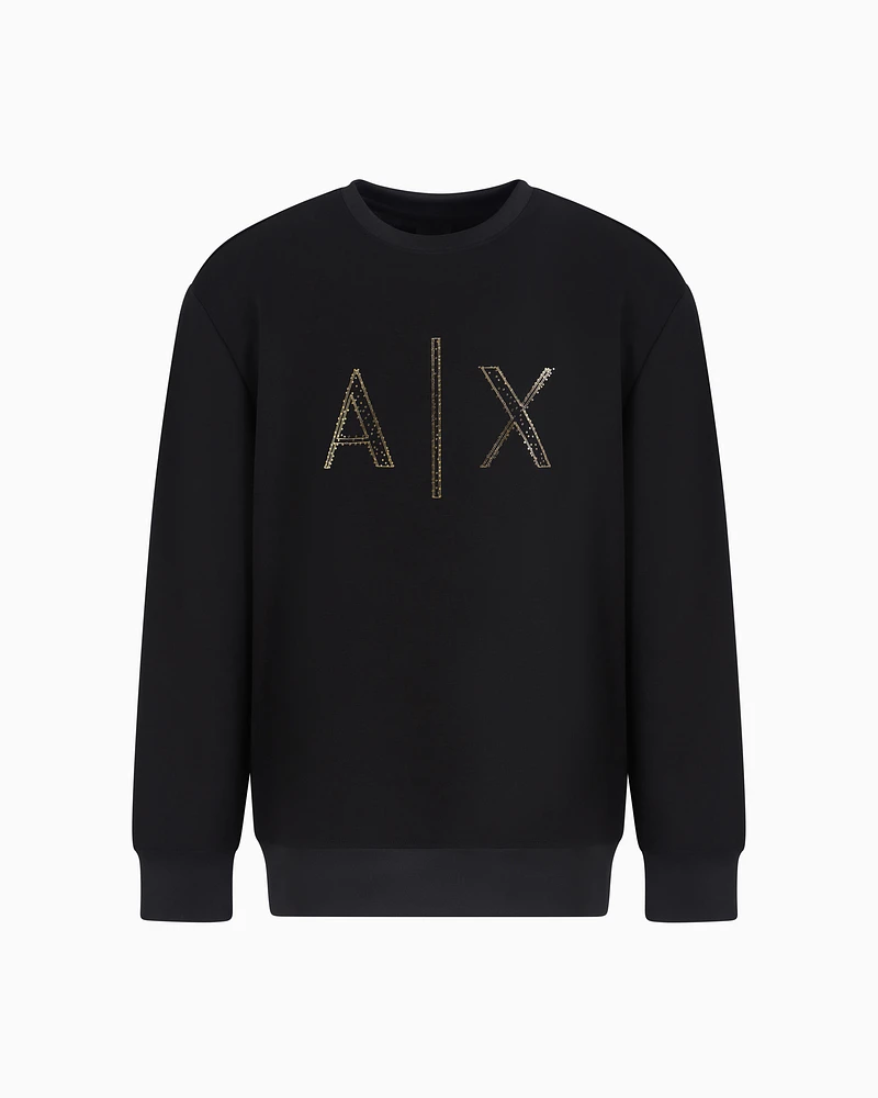 Armani Exchange - Crewneck sweatshirt with gold rhinestone logo, Man, Black, Size: