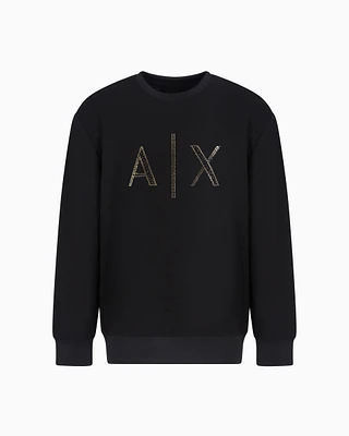 Armani Exchange - Crewneck sweatshirt with gold rhinestone logo, Man, Black, Size: