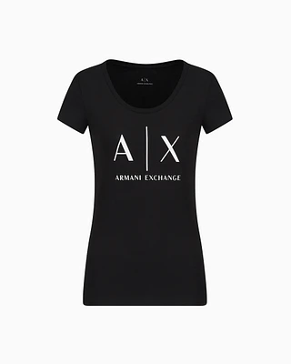 Armani Exchange - Pima Cotton Print Short T-Shirt, Woman, Black, Size: