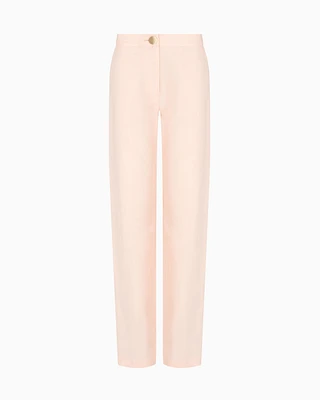 Armani Exchange - Straight leg linen blend trousers, Woman, Pink, Size: