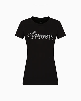 Armani Exchange - Slim fit T-shirt stretch cotton jersey, Woman, Black, Size: