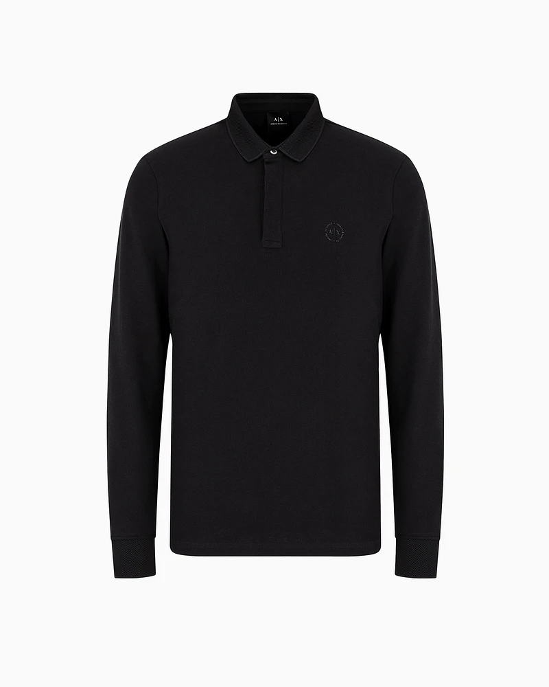 Armani Exchange - Slim fit polo shirt in stretch cotton with long sleeves, Man, Black, Size: M