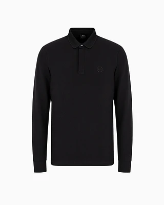 Armani Exchange - Slim fit polo shirt in stretch cotton with long sleeves, Man, Black, Size: M