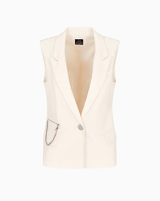 Armani Exchange - Single breasted vest with pendant chain, Woman, White, Size: 4