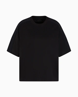 Armani Exchange - Relaxed fit T-shirt with logo bands on the shoulders, Woman, Black, Size: