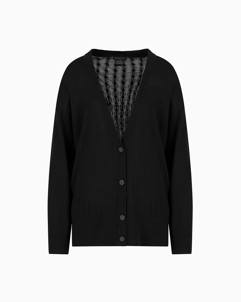 Armani Exchange - Wool blend cardigan with braids, Woman, Black, Size: