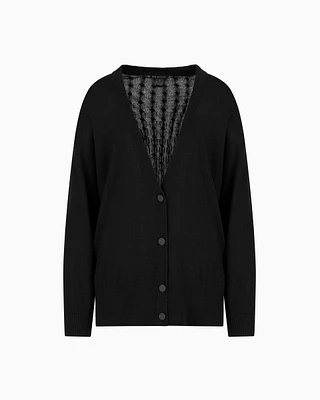 Armani Exchange - Wool blend cardigan with braids, Woman, Black, Size: