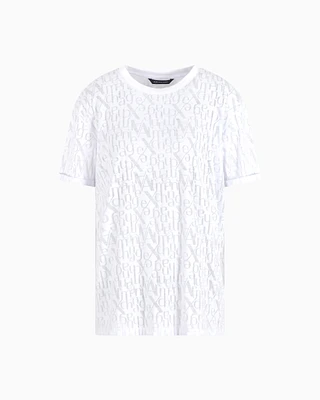 Armani Exchange -  Relaxed fit T-shirt flamed fabric with logo, Woman, White, Size:
