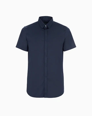 Armani Exchange - Slim fit short sleeve shirt stretch satin, Man, Navy_blue, Size:
