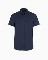 Armani Exchange - Slim fit short sleeve shirt stretch satin, Man, Navy_blue, Size: