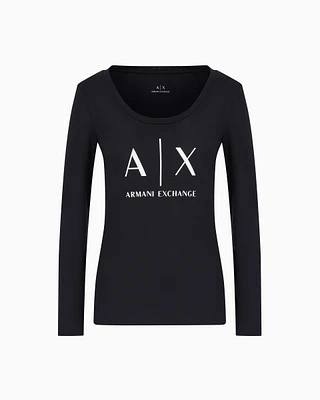 Armani Exchange - Pima Cotton Print Long Sleeve T-Shirt, Woman, Black, Size: