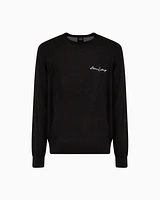 Armani Exchange - Wool blend crew neck sweater with chest logo, Man, Black, Size: