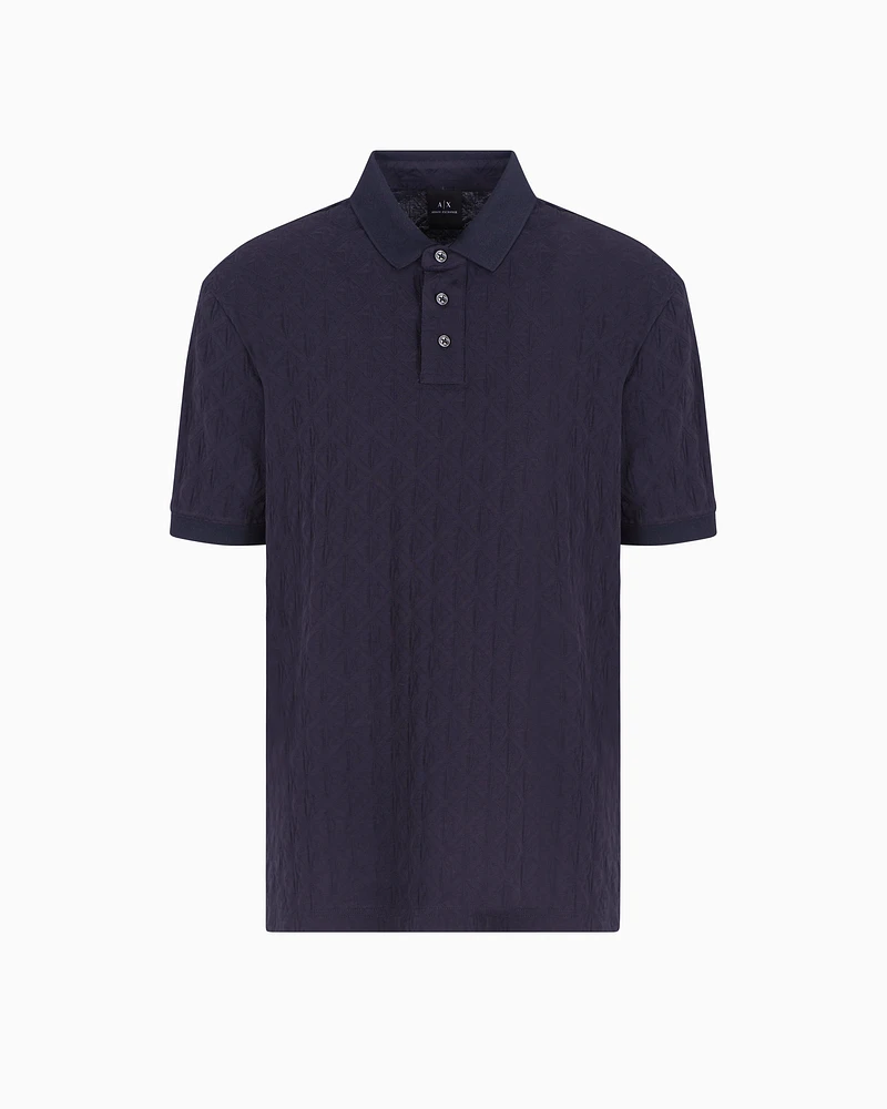 Armani Exchange - Regular fit polo shirt with tone-on-tone allover logo, Man, Navy Blue, Size: