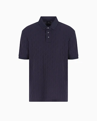 Armani Exchange - Regular fit polo shirt with tone-on-tone allover logo, Man, Navy Blue, Size: