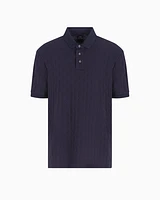 Armani Exchange - Regular fit polo shirt with tone-on-tone allover logo, Man, Navy Blue, Size: