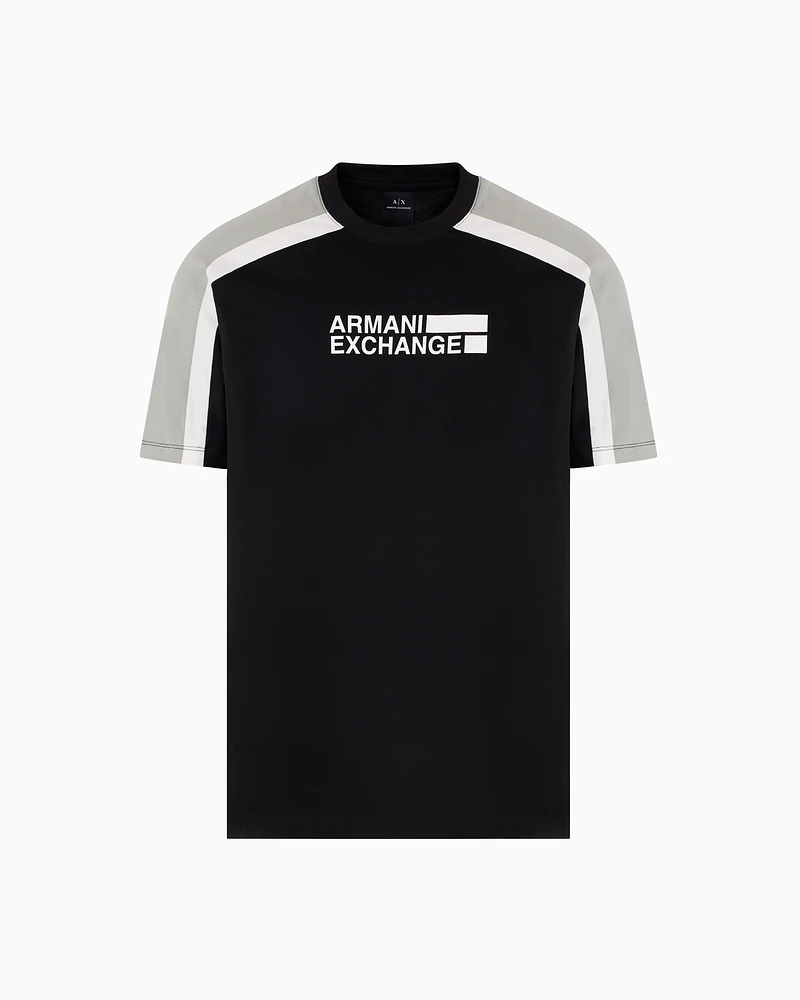 Armani Exchange - Short-sleeved sweatshirt with contrasting stripes, Man, Black, Size: