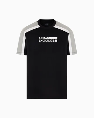 Armani Exchange - Short-sleeved sweatshirt with contrasting stripes, Man, Black, Size: