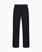 Armani Exchange - Rayon wide leg trousers with stitching details, Man, Navy Blue, Size: