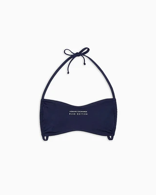 Armani Exchange - Bandeau bikini top with Blue Edition ASV logo, Woman, Navy Blue, Size: