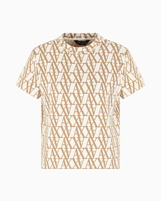 Armani Exchange - Jacquard T-shirt with allover logo, Woman, White, Size: