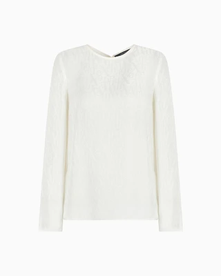 Armani Exchange - Satin fabric blouse with allover logo, Woman, White, Size: