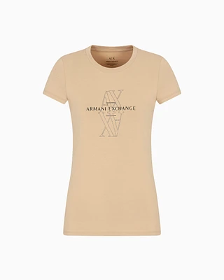 Armani Exchange - Slim fit T-shirt with embroidered logo, Woman, Camel, Size: