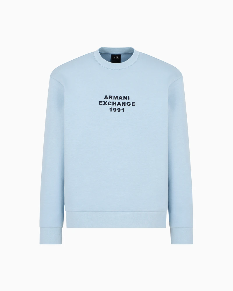 Armani Exchange - Crewneck sweatshirt bonded stretch fabric, Man, Light Blue, Size: