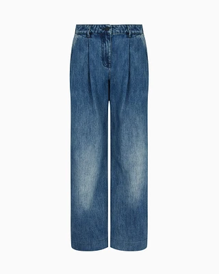 Armani Exchange - Oversized jeans in denim and twill, Woman, Blue, Size: 8