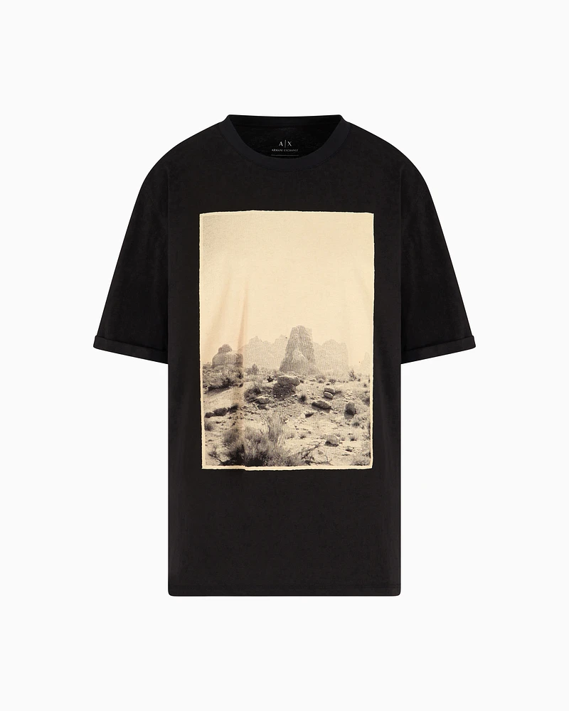 Armani Exchange - Relaxed fit T-shirt with maxi print, Woman, Black, Size: