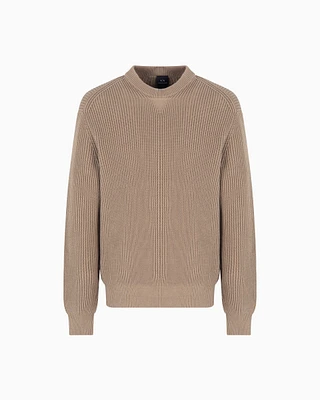 Armani Exchange - Ribbed cotton crew neck sweater, Man, Beige, Size: