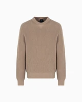 Armani Exchange - Ribbed cotton crew neck sweater, Man, Beige, Size: