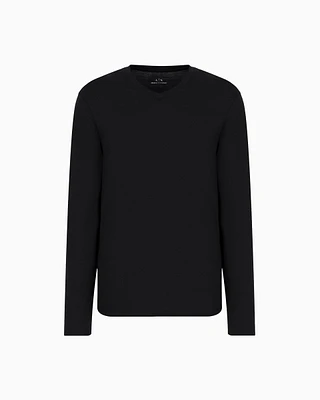 Armani Exchange - Pima Cotton Long Sleeve V-Neck T-Shirt, Man, Black, Size: