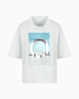 Armani Exchange - Relaxed fit T-shirt with ASV print, Woman, Light Blue, Size: