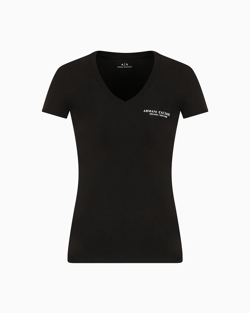 Armani Exchange - Slim-fit jersey T-shirt with V-neck, Woman, Black, Size: