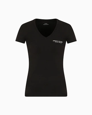 Armani Exchange - Slim-fit jersey T-shirt with V-neck, Woman, Black, Size: