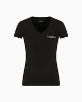 Armani Exchange - Slim-fit jersey T-shirt with V-neck, Woman, Black, Size: