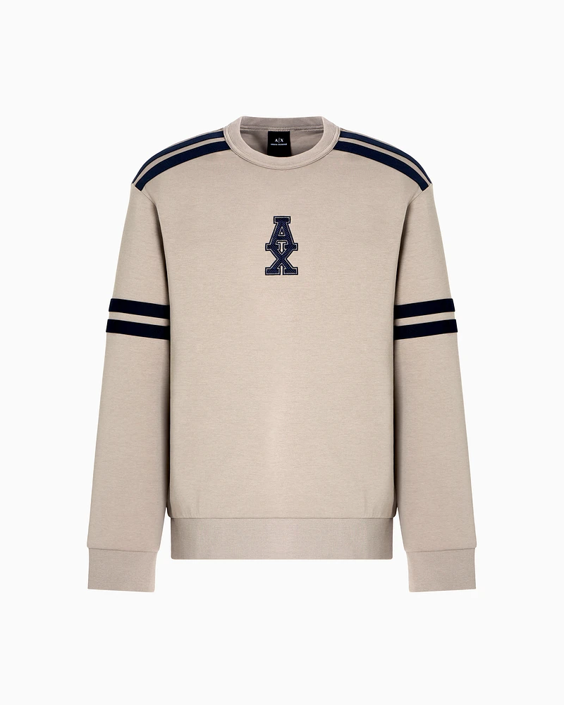 Armani Exchange - Crewneck sweatshirt with stripes and logo, Man, Beige, Size: XXL
