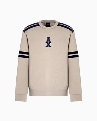Armani Exchange - Crewneck sweatshirt with stripes and logo, Man, Beige, Size: XXL