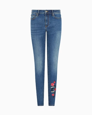 Armani Exchange - J01 super skinny jeans with embroidery, Woman, Blue, Size: