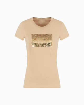 Armani Exchange - Slim fit T-shirt stretch cotton jersey, Woman, Camel, Size: