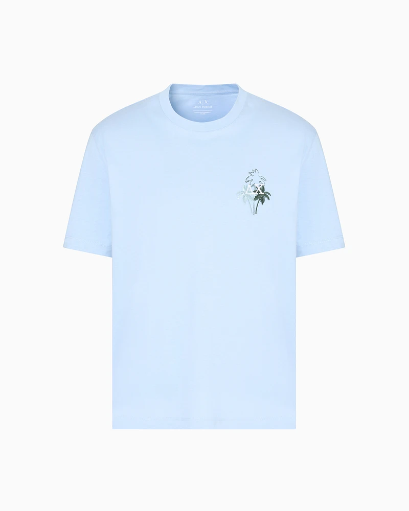 Armani Exchange - Regular fit T-shirt with print on the chest, Man, Light Blue, Size: