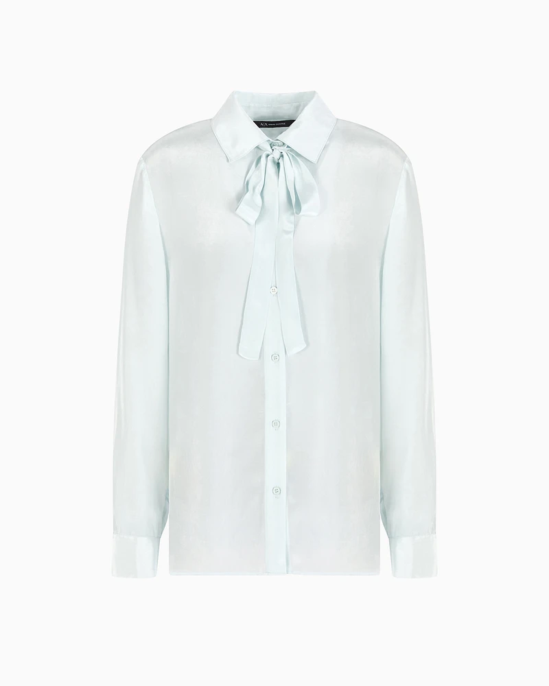 Armani Exchange - Viscose shirt with bow, Woman, Light Blue, Size: