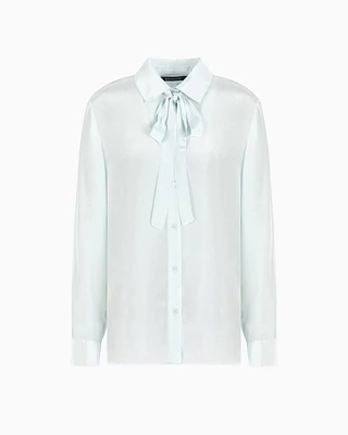 Armani Exchange - Viscose shirt with bow, Woman, Light Blue, Size: