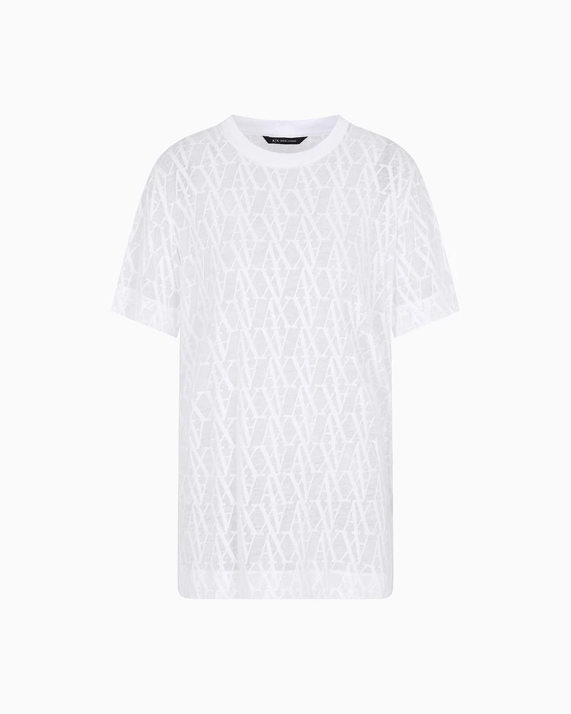 Armani Exchange - Regular fit t-shirt with allover logo, Woman, White, Size: